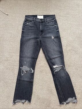 MOTHER Black Distressed Straight Leg Jeans